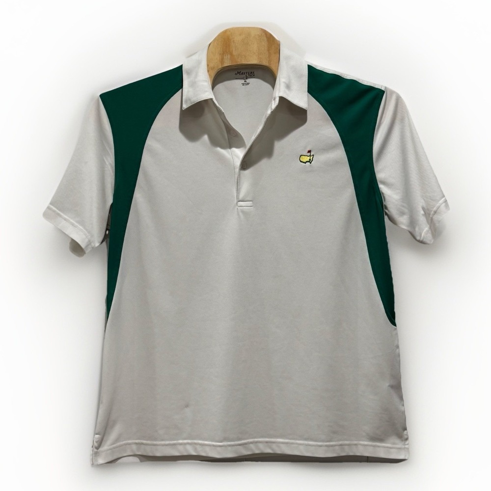 Masters Tech Golf Mens XL Athletic Polo Shirt Green‎ & White With Logo *flaw